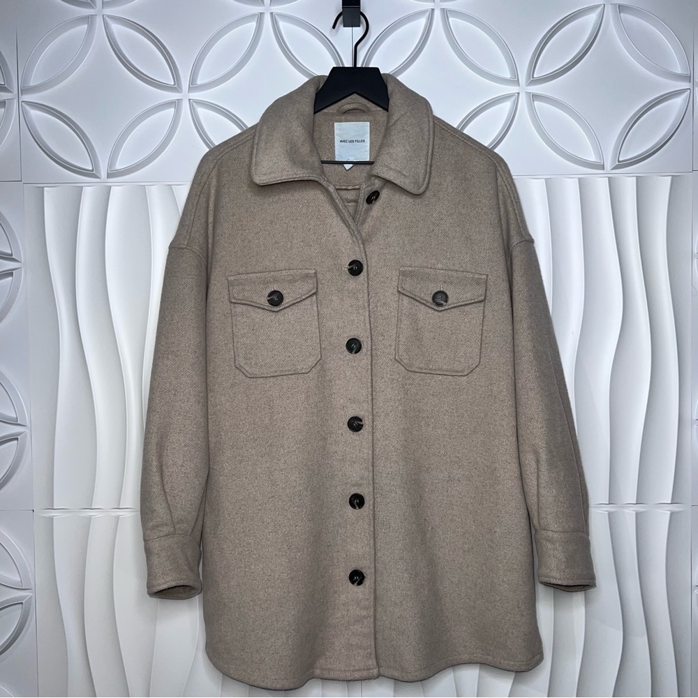 Avec Les Filles Wool Blend Flannel Oversized Coat